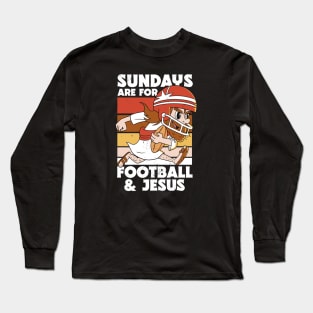 Retro Sundays Are For Football & Jesus // Funny Church Sunday Football Jesus Long Sleeve T-Shirt